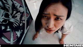 Asian chic explodes with a ton of cum after fuck wish a monster