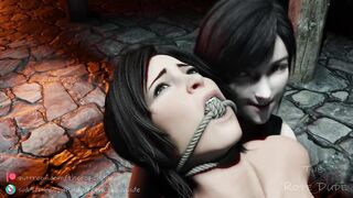 Tifa fucks Lara Croft in bondage (part of Lara's Capture [The Rope Dude])