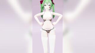 Hatsune Love Cycle, Vertical Screen - Strip Dance, Nude, 3D, Dark Green Hair, Color Edit smixix