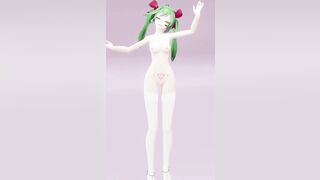 Hatsune Love Cycle, Vertical Screen - Strip Dance, Nude, 3D, Dark Green Hair, Color Edit smixix
