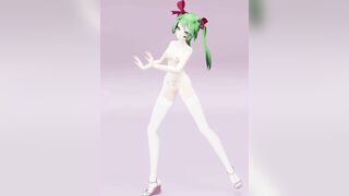 Hatsune Love Cycle, Vertical Screen - Strip Dance, Nude, 3D, Dark Green Hair, Color Edit smixix
