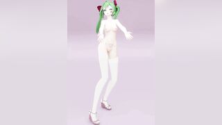 Hatsune Love Cycle, Vertical Screen - Strip Dance, Nude, 3D, Dark Green Hair, Color Edit smixix