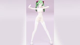 Hatsune Love Cycle, Vertical Screen - Strip Dance, Nude, 3D, Dark Green Hair, Color Edit smixix
