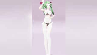 Hatsune Love Cycle, Vertical Screen - Strip Dance, Nude, 3D, Dark Green Hair, Color Edit smixix