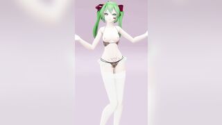 Hatsune Love Cycle, Vertical Screen - Strip Dance, Nude, 3D, Dark Green Hair, Color Edit smixix