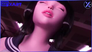 Asian girl jumps on a dick and big breasts in front of a guy's face