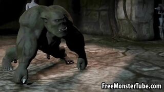 3D babe fucking an orc anally with a strap on dildo