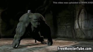 3D babe fucking an orc anally with a strap on dildo