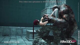 3d animation moster sex with a red hair big tits babe