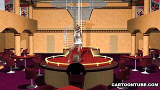 Sexy 3D toon stripper gets double teamed on stage
