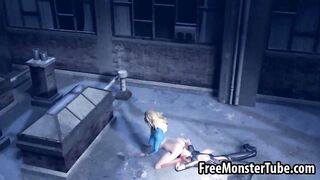 3D Catwoman licking Supergirls wet pussy on a roof