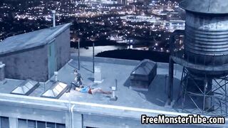 3D Catwoman licking Supergirls wet pussy on a roof