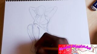 Sexy blond Gabriela Syren in lingerie fan art speed drawing