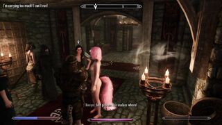 Skyrim: Neko Girl Gets of at Party