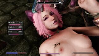 Skyrim: Neko Girl Gets of at Party