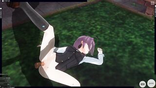 3D HENTAI Konno Yuuki Gets Fucked in the Yard and Takes a Creampie