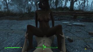 Gentle Sex of a Couple in the Pouring Rain in the Game Fallout 4 | PC Gameplay