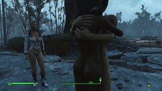Gentle Sex of a Couple in the Pouring Rain in the Game Fallout 4 | PC Gameplay