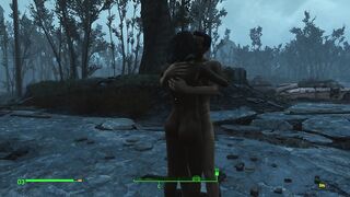 Gentle Sex of a Couple in the Pouring Rain in the Game Fallout 4 | PC Gameplay