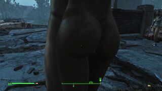Gentle Sex of a Couple in the Pouring Rain in the Game Fallout 4 | PC Gameplay
