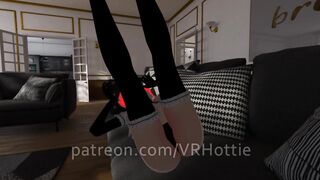 Red Head Maid with Thigh Highs Face Sitting Foot Job Stepping on Couch POV Lap Dance