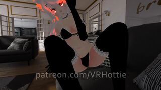 Red Head Maid with Thigh Highs Face Sitting Foot Job Stepping on Couch POV Lap Dance