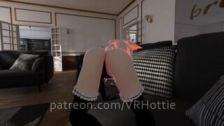 Red Head Maid with Thigh Highs Face Sitting Foot Job Stepping on Couch POV Lap Dance