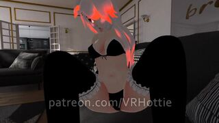 Red Head Maid with Thigh Highs Face Sitting Foot Job Stepping on Couch POV Lap Dance