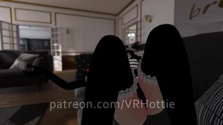 Red Head Maid with Thigh Highs Face Sitting Foot Job Stepping on Couch POV Lap Dance