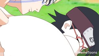 Boruto uses Karma to fuck Sarada in the forest (hentai)