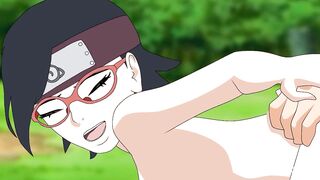 Boruto uses Karma to fuck Sarada in the forest (hentai)