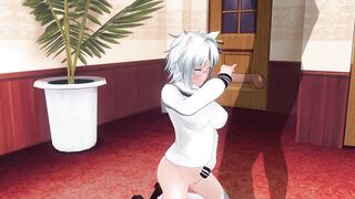 3D HENTAI Neko schoolgirl called you home to jerk off your cock