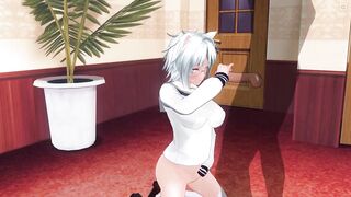 3D HENTAI Neko schoolgirl called you home to jerk off your cock
