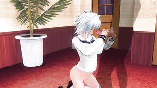 3D HENTAI Neko schoolgirl called you home to jerk off your cock