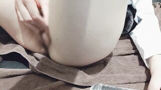 Frustrated hentai Japanese student playing with dildo