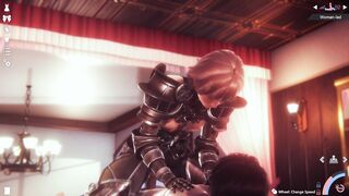 Animated cosplaying girl riding a horny guy