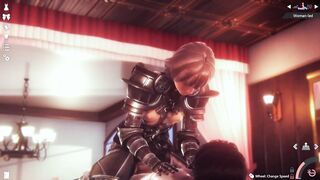 Animated cosplaying girl riding a horny guy