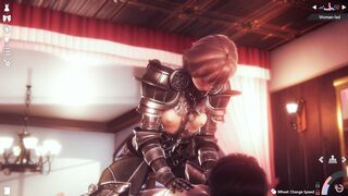 Animated cosplaying girl riding a horny guy