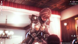 Animated cosplaying girl riding a horny guy