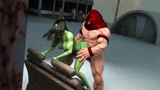 She-Hulk gets huge Juggernaut cock in all her holes | 彼女-ハルクは彼女のすべての穴で巨大なジャガーノートコックを取得します