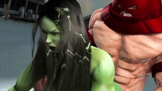 She-Hulk gets huge Juggernaut cock in all her holes | 彼女-ハルクは彼女のすべての穴で巨大なジャガーノートコックを取得します