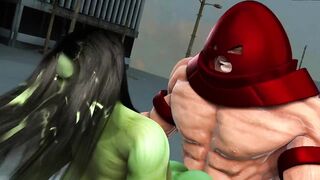 She-Hulk gets huge Juggernaut cock in all her holes | 彼女-ハルクは彼女のすべての穴で巨大なジャガーノートコックを取得します