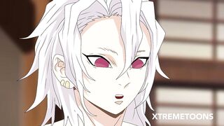 Demon Slayer - Uzui has an orgy with his three wives; Hinatsuru,Makio and Suma (hentai)