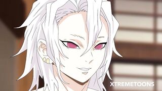 Demon Slayer - Uzui has an orgy with his three wives; Hinatsuru,Makio and Suma (hentai)