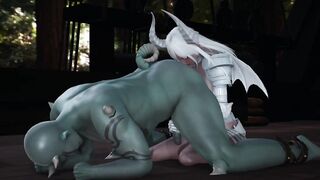 The monster's sperm was drained by the succubus (Hentai Uncensored)