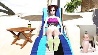 sunbathing on the beach with big boobs