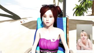 sunbathing on the beach with big boobs