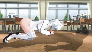 3D HENTAI Neko schoolgirl sucks teacher's cock in the classroom