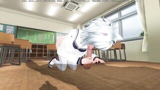 3D HENTAI Neko schoolgirl sucks teacher's cock in the classroom