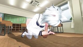 3D HENTAI Neko schoolgirl sucks teacher's cock in the classroom